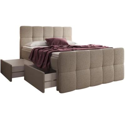 Walldoctor Boxspringbett MADISON in Beige, Liegefläche 200x200 cm – mit Bettkasten, Taschenfederkern